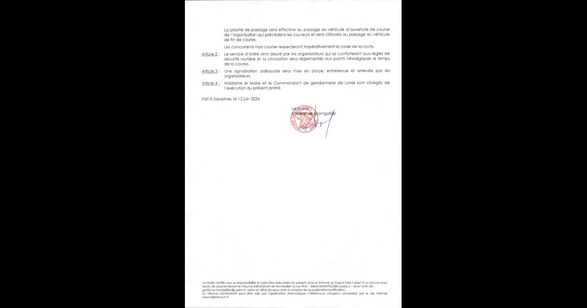 saussines.fr | Commune de Saussines > 📢 Information circulation – Course des Capitelles 2026 🏃‍♀️🏃‍♂️