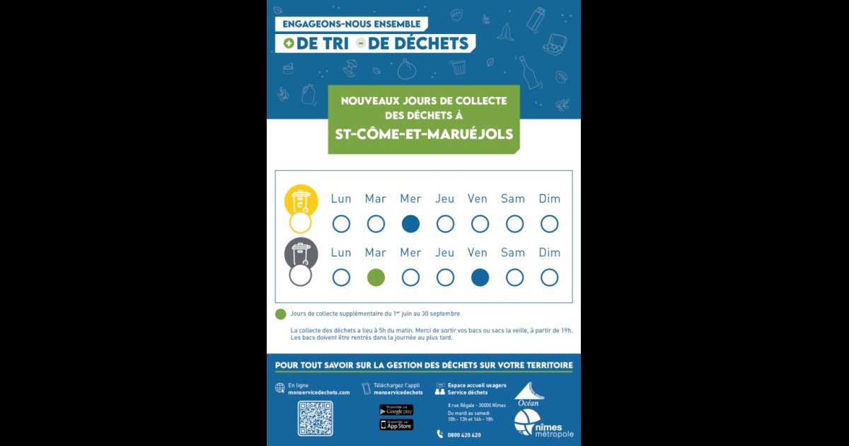Saint-Côme-et-Maruéjols | Mairie de Saint-Côme-et-Maruejols > Changement de fréquence de la collecte des ordures ménagère 🚛