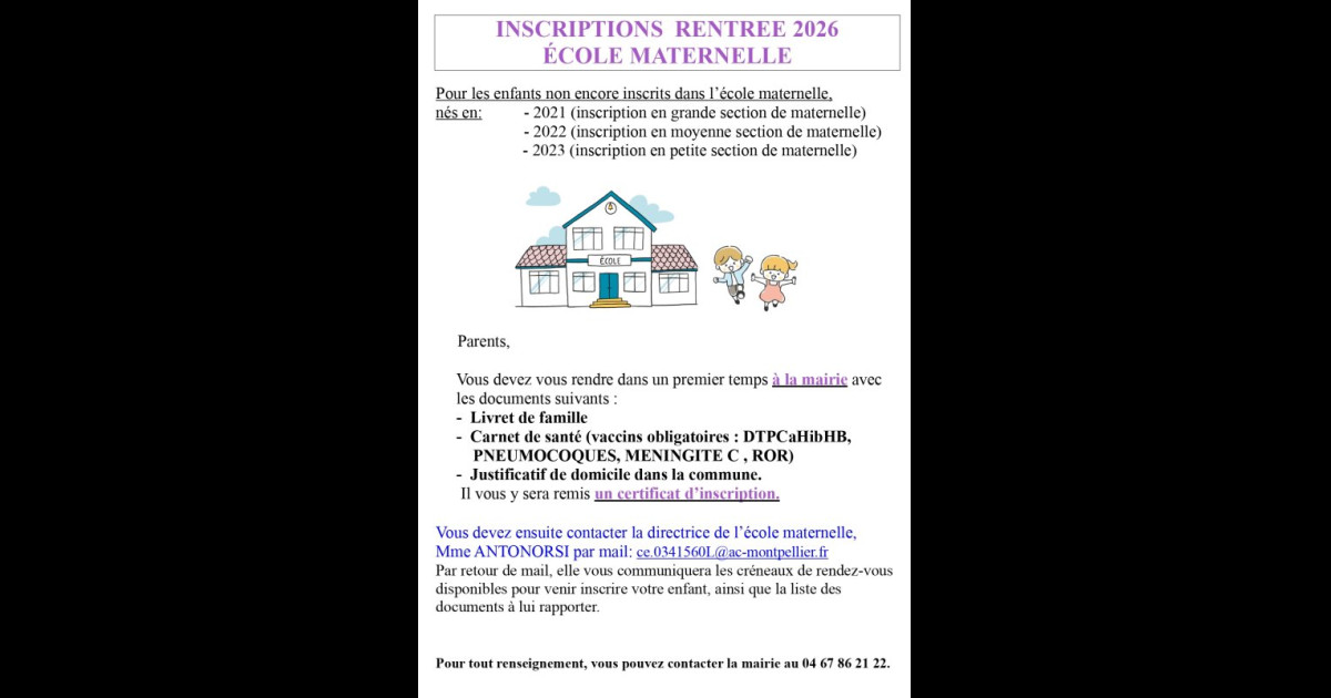 Commune de Saint-Geniès-des-Mourgues | Ville de Saint Geniès des Mourgues > RENTREE SCOLAIRE 2026 - ECOLE MATERNELLE