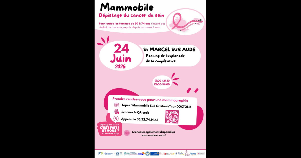 Saint-Marcel sur Aude | Mairie de Saint-Marcel sur Aude > SANTÉ : MAMMOBILE DÉPISTAGE CANCER DU SEIN. MERCREDI 24 JUIN. ESPLANADE COOPÉ.
