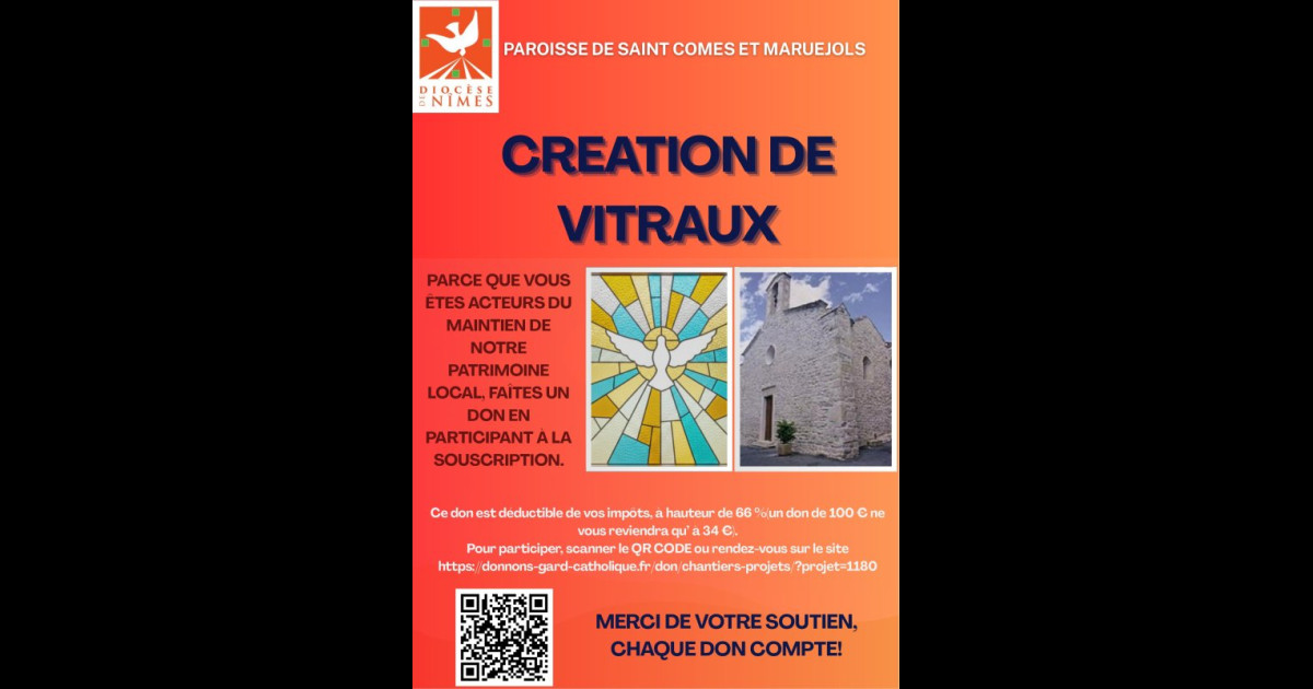 Saint-Côme-et-Maruéjols | Mairie de Saint-Côme-et-Maruejols > Paroisse catholique : Dons pour la création de vitraux pour l'église de Saint-Côme-et-Maruéjols