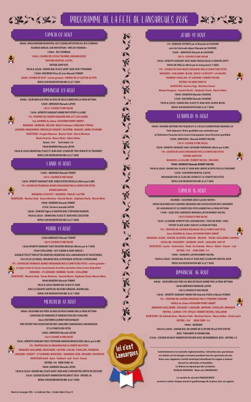 Programme de la f&ecirc;te de Lansargues