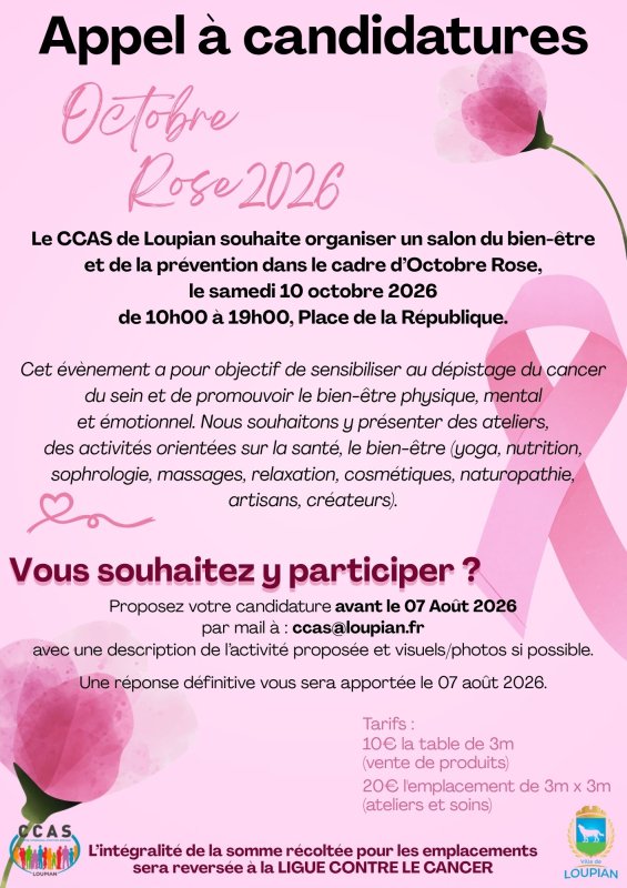APPEL &Agrave; CANDIDATURES - OCTOBRE ROSE 2026