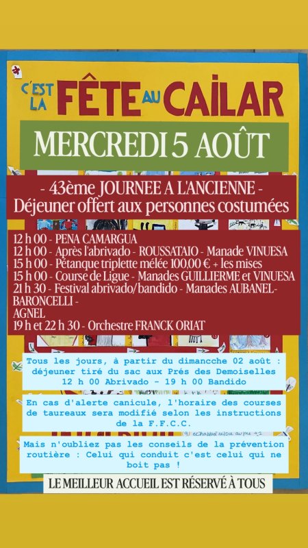 &Eacute;v&egrave;nement : F&Ecirc;TE LOCALE - MERCREDI 05 AO&Ucirc;T &ndash; JOURN&Eacute;E &Agrave; L'ANCIENNE &ndash; D&eacute;jeuner offert aux personnes costum&eacute;es