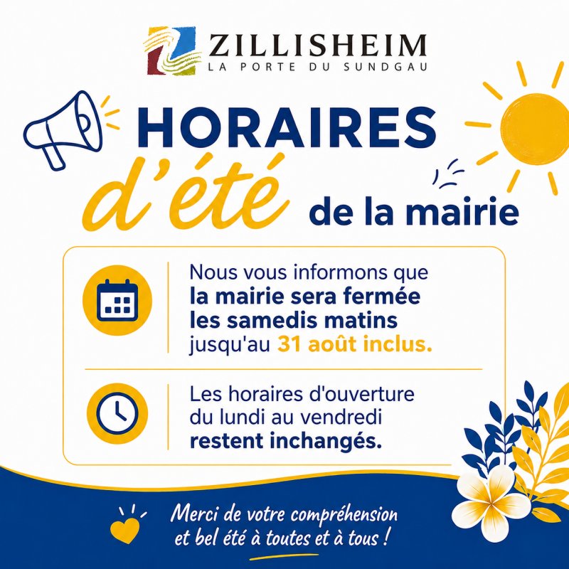 Horaires d'&eacute;t&eacute; de la mairie