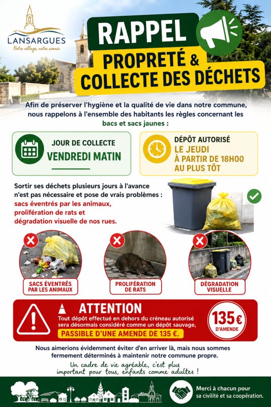 RAPPEL PROPRET&Eacute; & COLLECTE DES D&Eacute;CHETS