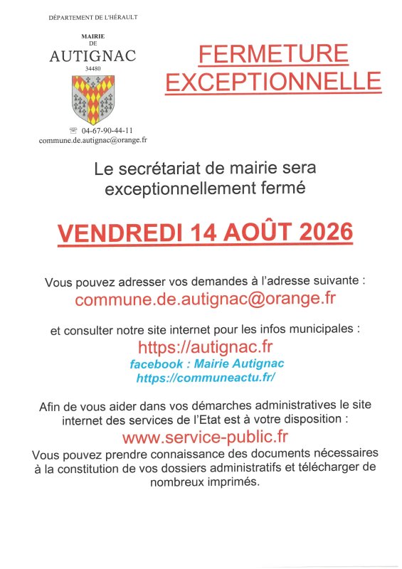 FERMETURE EXCEPTIONNELLE MAIRIE