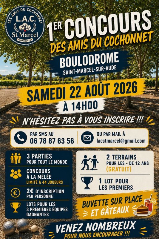CONCOURS DE P&Eacute;TANQUE : SAMEDI 22 AOUT 14h. BOULODROME.