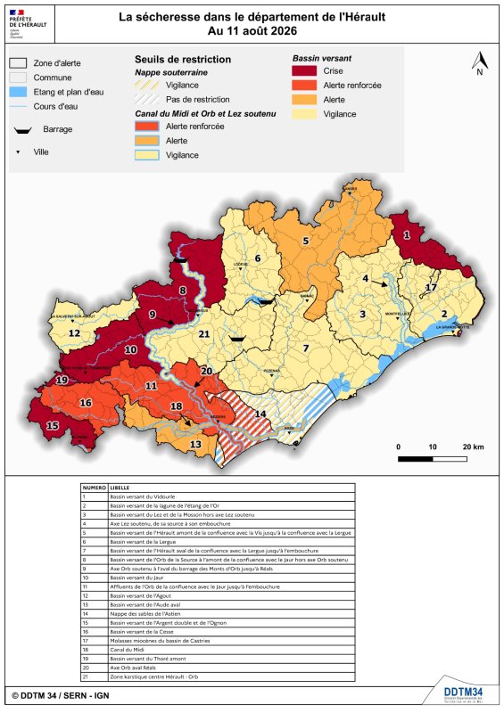 IMPORTANT s&eacute;cheresse : diffusion de l'arr&ecirc;t&eacute; de restriction des usages de l'eau du 12 ao&ucirc;t 2026