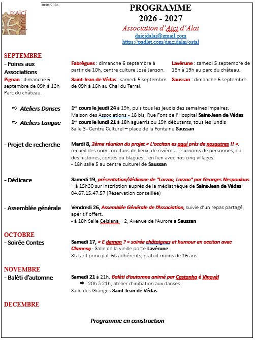 D'aici d'alai : programme de rentr&eacute;e 2026