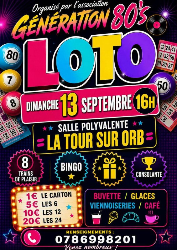 Dimanche 13 septembre 16h - Loto de l'association G&eacute;n&eacute;ration 80's