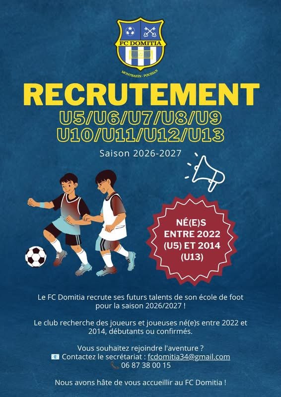 Le FC Domitia recrute pour son &eacute;cole de foot pour la prochaine saison