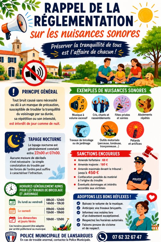 Rappel de la r&eacute;glementation concernant les nuisances sonores
