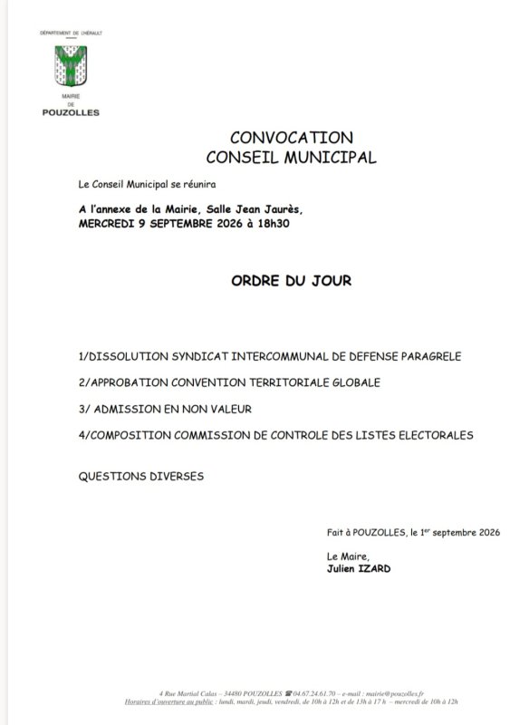 Conseil municipal mercredi 9 septembre &agrave; 18h30