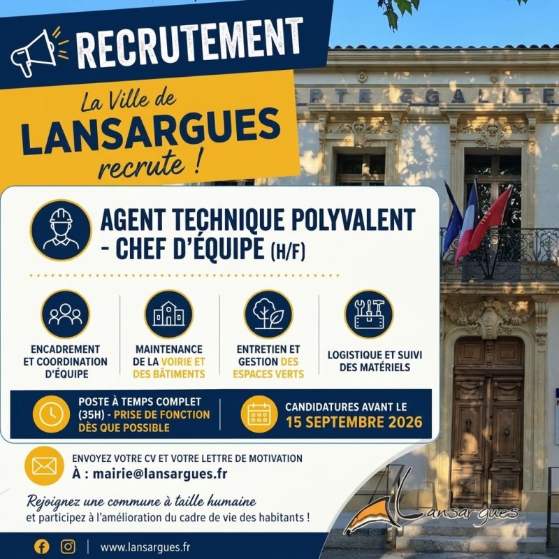 La ville de Lansargues recrute un agent