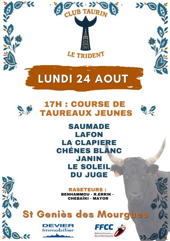 🔆 Lundi 24 ao&ucirc;t : Course de taureaux jeunes 🔆