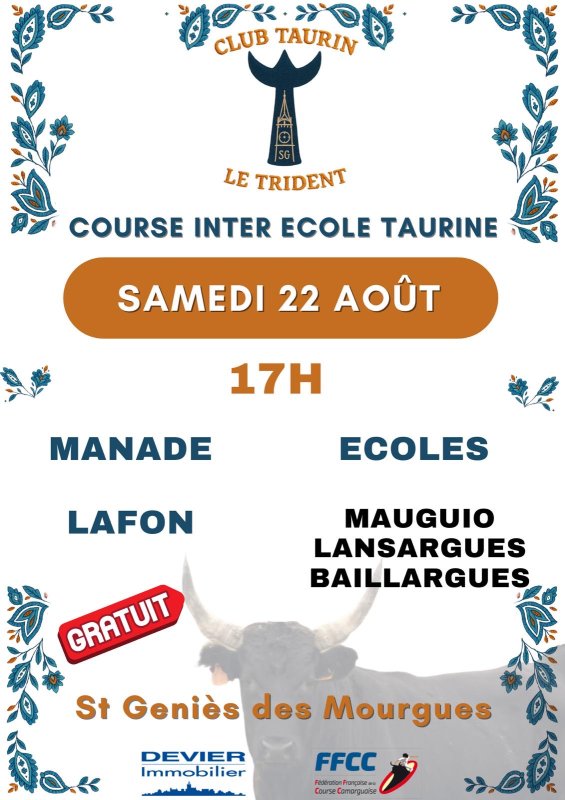 🔆 Samedi 22 Ao&ucirc;t : Course inter &eacute;cole taurine 🔆