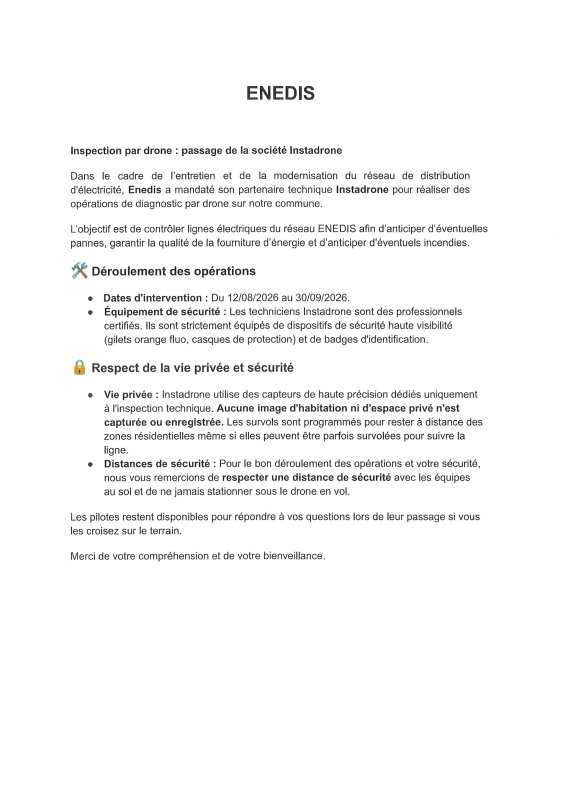 ENEDIS - Inspection par drone du 12/08 au 30/09/2026