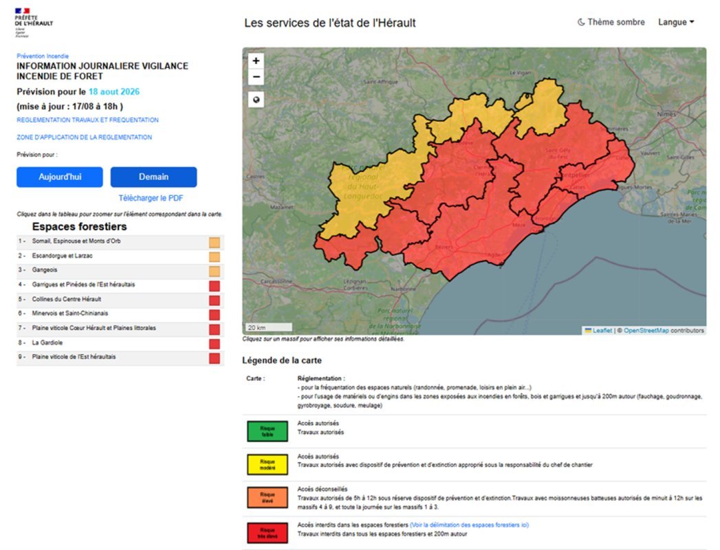 ALERTE DANGER TR&Egrave;S &Eacute;LEV&Eacute; RISQUE INCENDIE ET FEUX DE FOR&Ecirc;T : fermeture des massifs