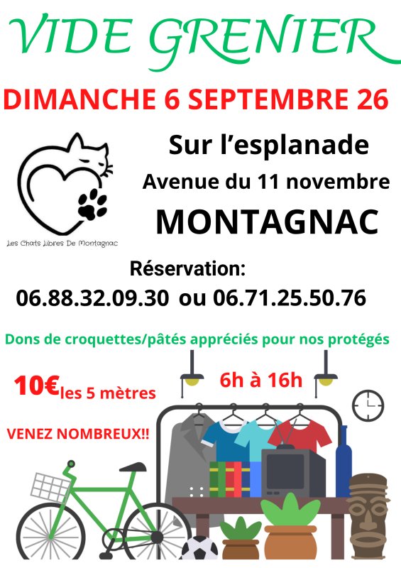 Vide grenier les Chats Libres de Montagnac sur l&rsquo;esplanade