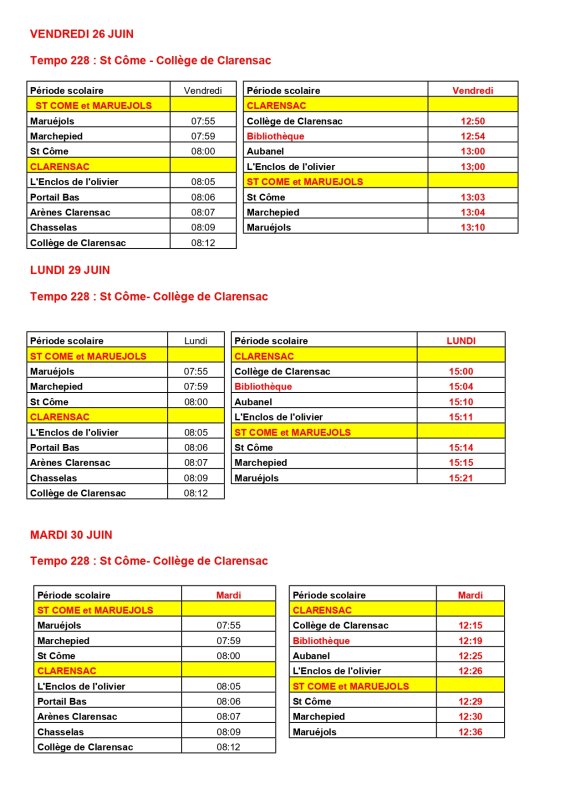 TRANSPORTS POUR LE DIPL&Ocirc;ME NATIONAL DU BREVET