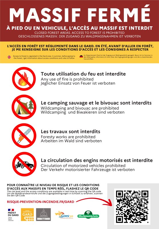 Risque incendie de for&ecirc;t &laquo; Tr&egrave;s S&eacute;v&egrave;re &raquo; jeudi 02 juillet 2026