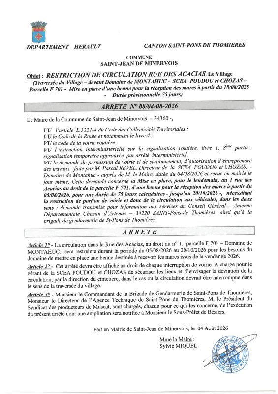 ARRETE DE CIRCULATION - PERMISSION DE VOIRIE RUE DES ACACIAS