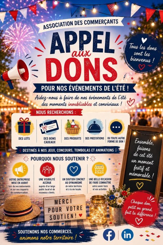 Appel aux dons pour L&rsquo; association des commer&ccedil;ants