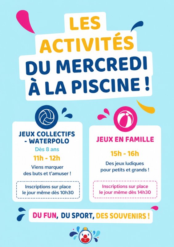 📣ANIMATIONS DU MERCREDI A LA PISCINE 🤽