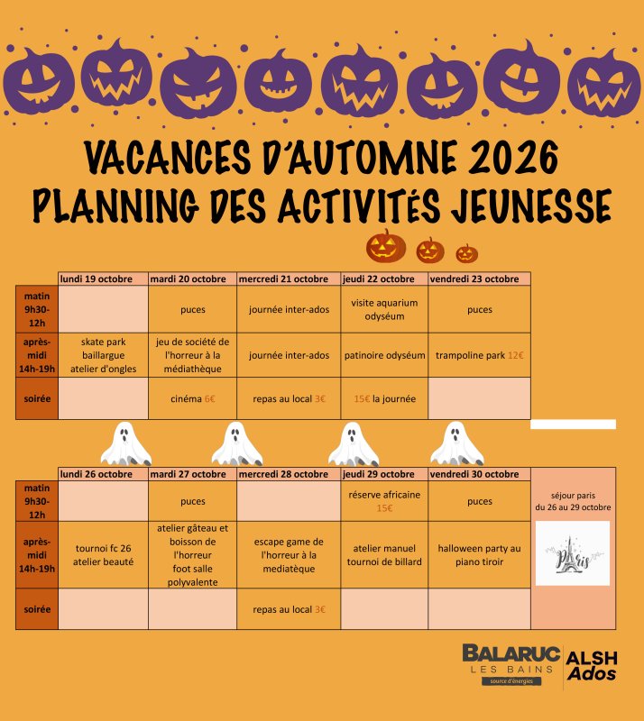 Vacances d'automne : un programme riche en loisirs pour les jeunes Balarucois !