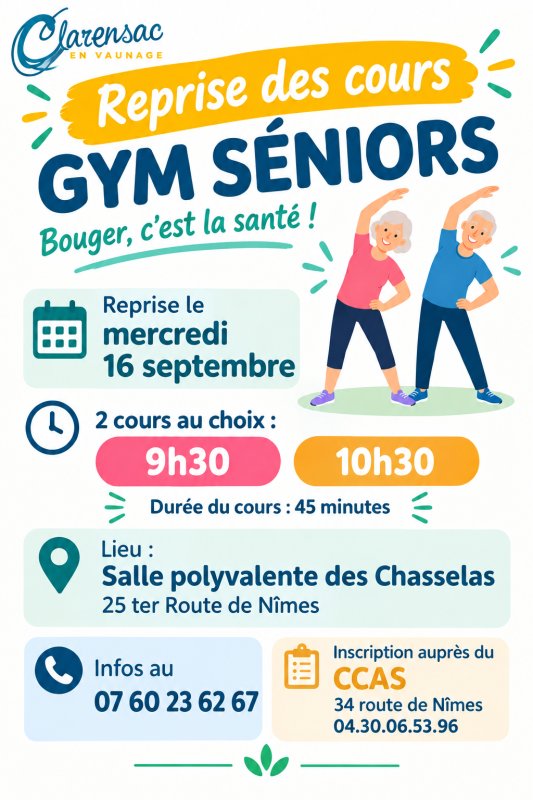 [GYM SENIORS] Reprise des cours le 16 septembre