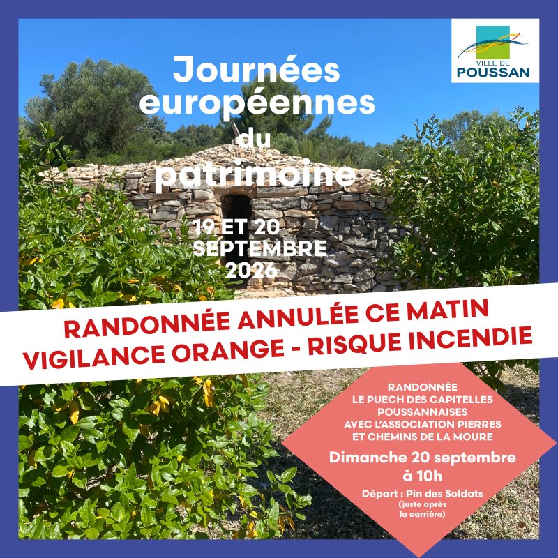 ⚠️ La randonn&eacute;e &laquo; Le Puech des capitelles poussannaises &raquo; pr&eacute;vue ce matin est annul&eacute;e.