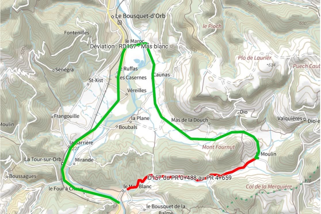 Travaux sur la RD 157 entre Le Mas Blanc et Montbarri