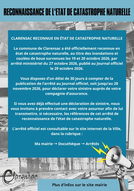 [INFOS &ndash; RECONNAISSANCE DE L&rsquo;&Eacute;TAT DE CATASTROPHE NATURELLE]