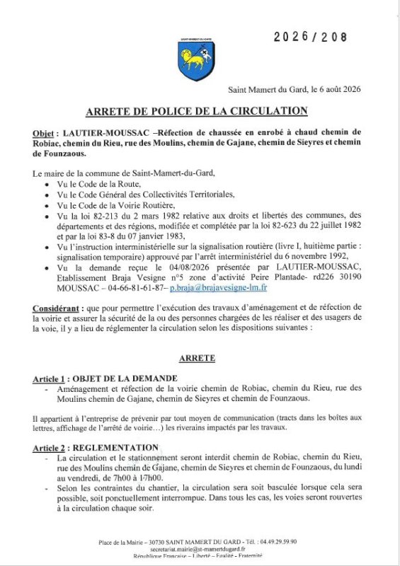 TRAVAUX DE VOIRIE &ndash; PERTURBATIONS DE CIRCULATION