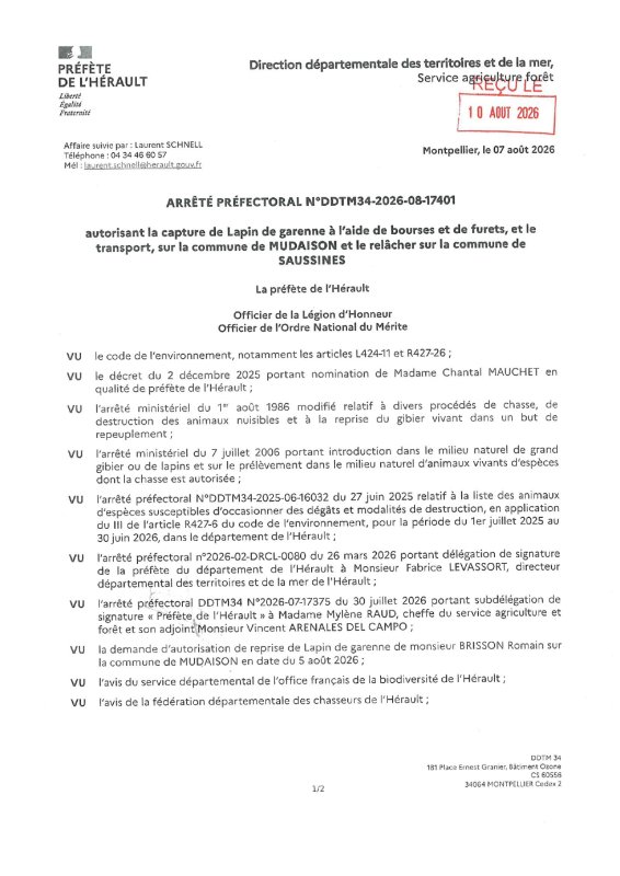 🐇 **INFORMATION &ndash; OP&Eacute;RATION DE REPEUPLEMENT EN LAPINS DE GARENNE**
