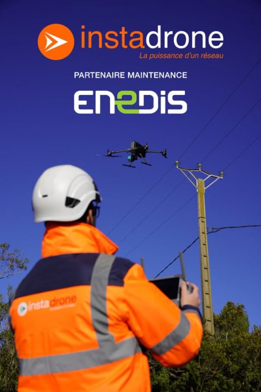 ENEDIS. Inspection du r&eacute;seau &eacute;lectrique par drone : passage de la soci&eacute;t&eacute; Instadrone