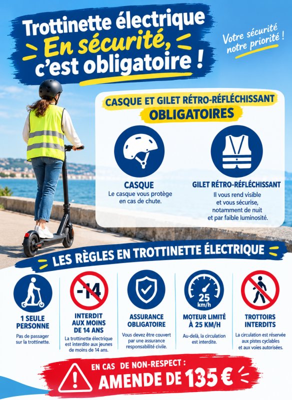 Trottinette = casque et gilet obligatoires !