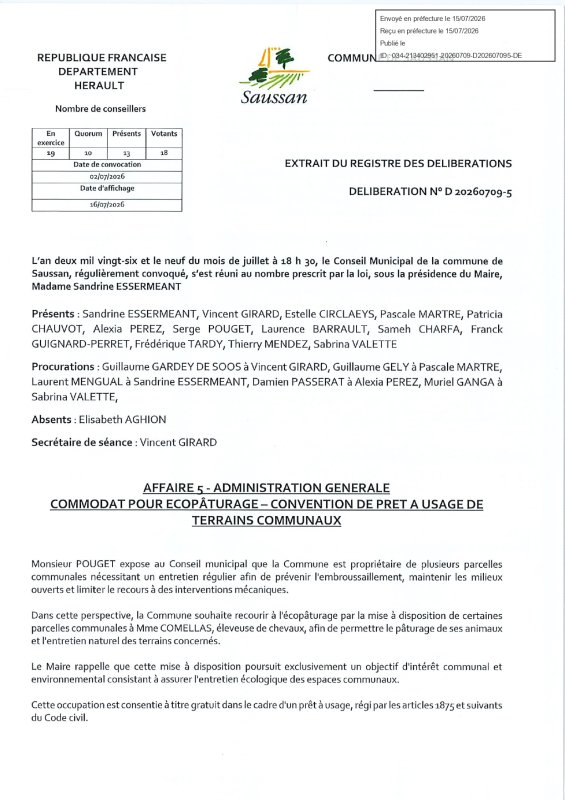 D&eacute;lib&eacute;ration affaire num&eacute;ro 5, CM Juillet