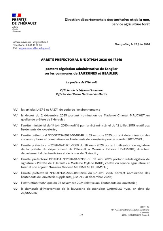 ⚠️ Information &agrave; la population &ndash; R&eacute;gulation administrative de sangliers ⚠️