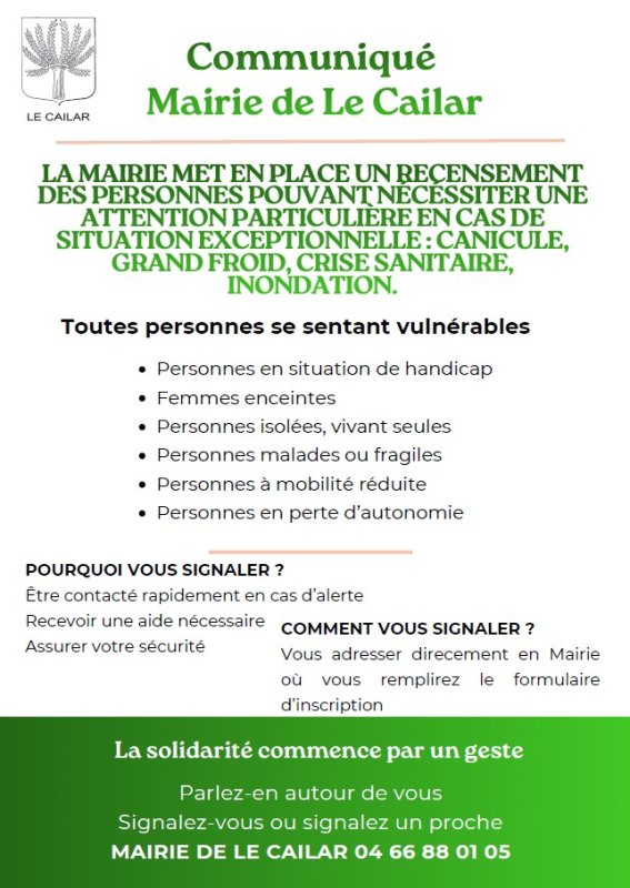 RECENSEMENT DES PERSONNES EN CAS DE SITUATION EXCEPTIONNELLE