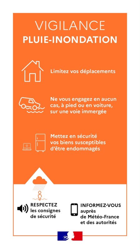 Vigilance orange Pluie-inondation et Orages : activation du Plan Communal de Sauvegarde
