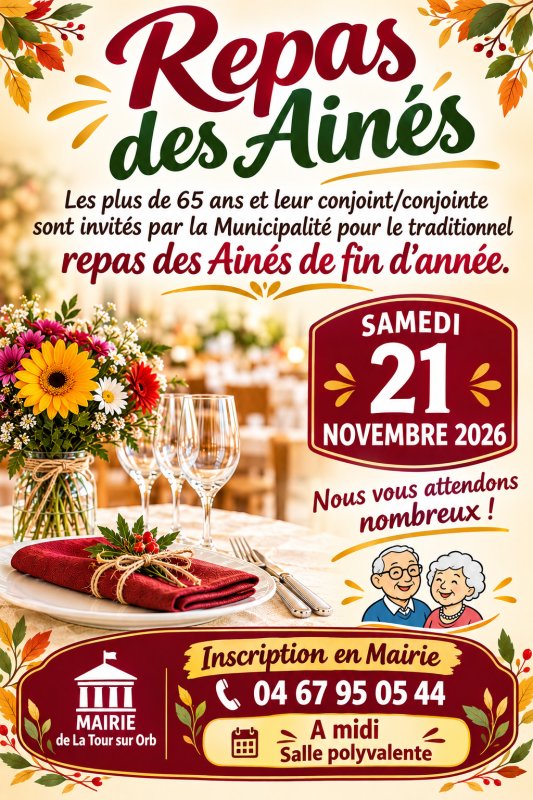 Repas des a&icirc;n&eacute;s - Samedi 21 novembre Midi - Salle polyvalente