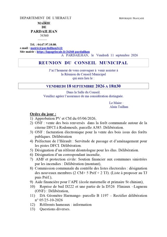 REUNION CONSEIL MUNICIPAL 18/09/2026