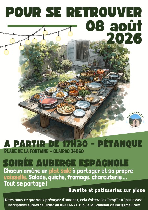 A Clairac - P&eacute;tanque et Repas partag&eacute; - Samedi 8 ao&ucirc;t 2026 &agrave; partir de 17h30 - organis&eacute; par l'association Lou Canelou
