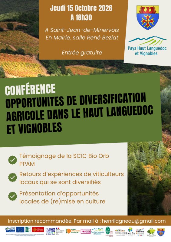 PHLV : Conf&eacute;rence &laquo; Opportunit&eacute;s de diversification agricole dans le Haut Languedoc et Vignobles &raquo; &ndash; 15 octobre 2026