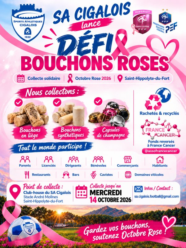 🎀 D&Eacute;FI BOUCHONS ROSES &ndash; SA CIGALOIS 🎀