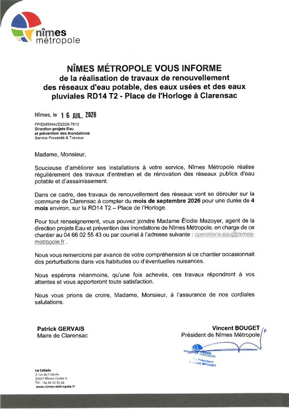 [INFO TRAVAUX] N&icirc;mes M&eacute;tropole vous informe