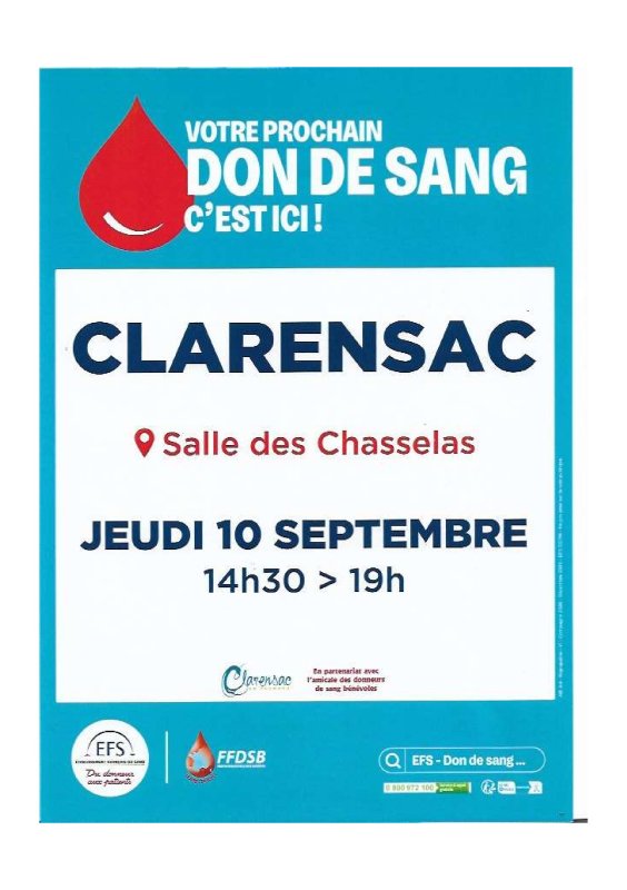 [DON DU SANG] - JEUDI 10 SEPTREMBRE - De 14h30 &agrave; 19h00