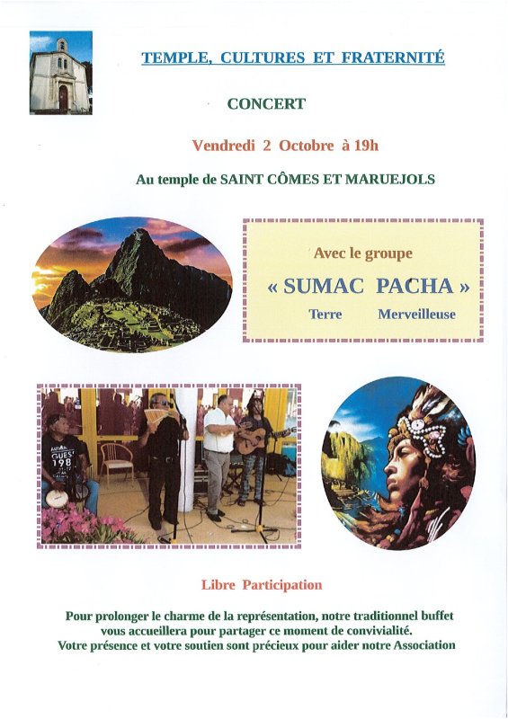 Concert au Temple "Sumac Pacha" vendredi 02/10